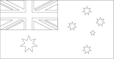 A white flag with outlines of a smaller flag at top left featuring diagonal and vertical and horizontal lines. At bottom left is a seven pointed star and at right are five stars arranged in a cross formation.