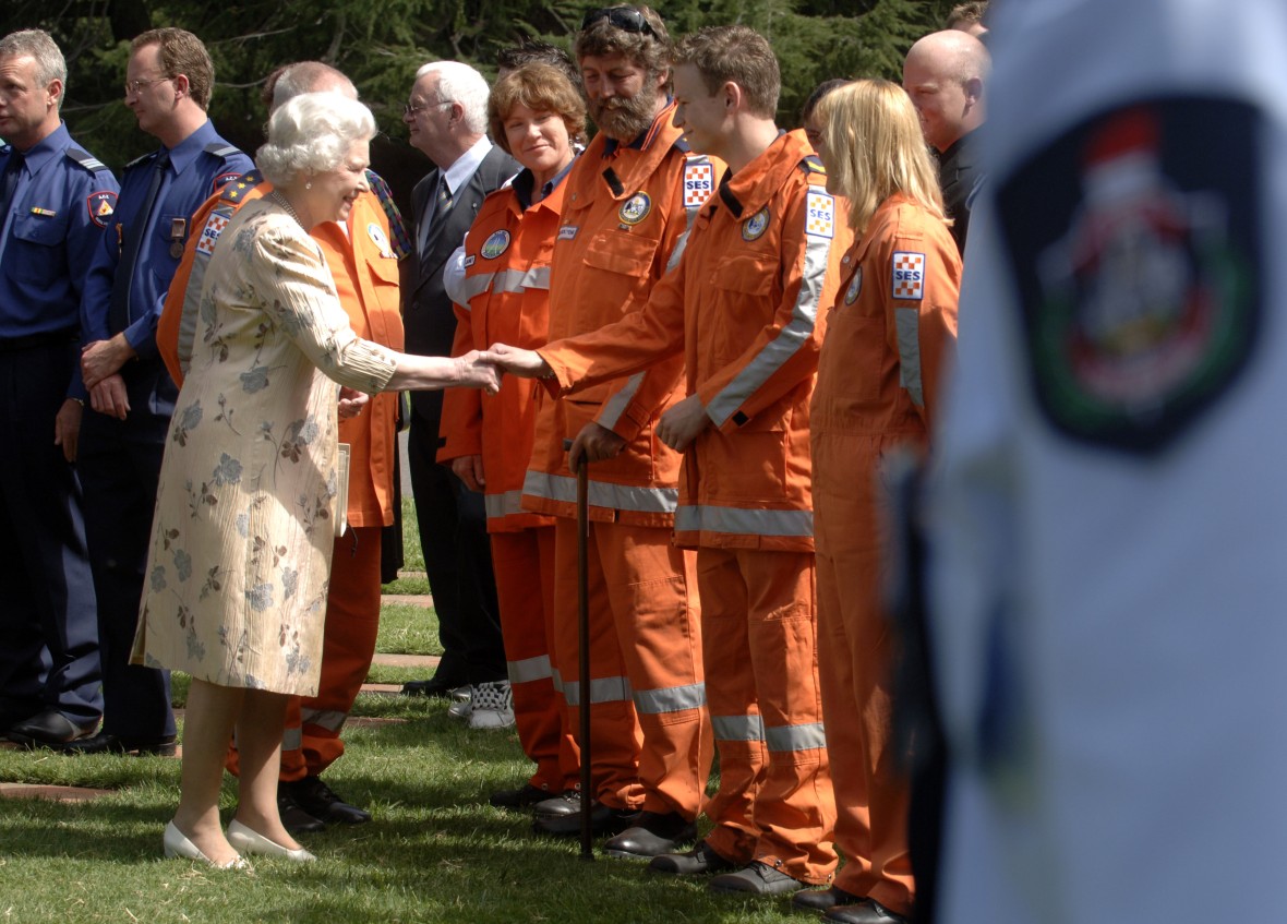 Her Majesty Queen Elizabeth meets a group of SES volunteers in uniform