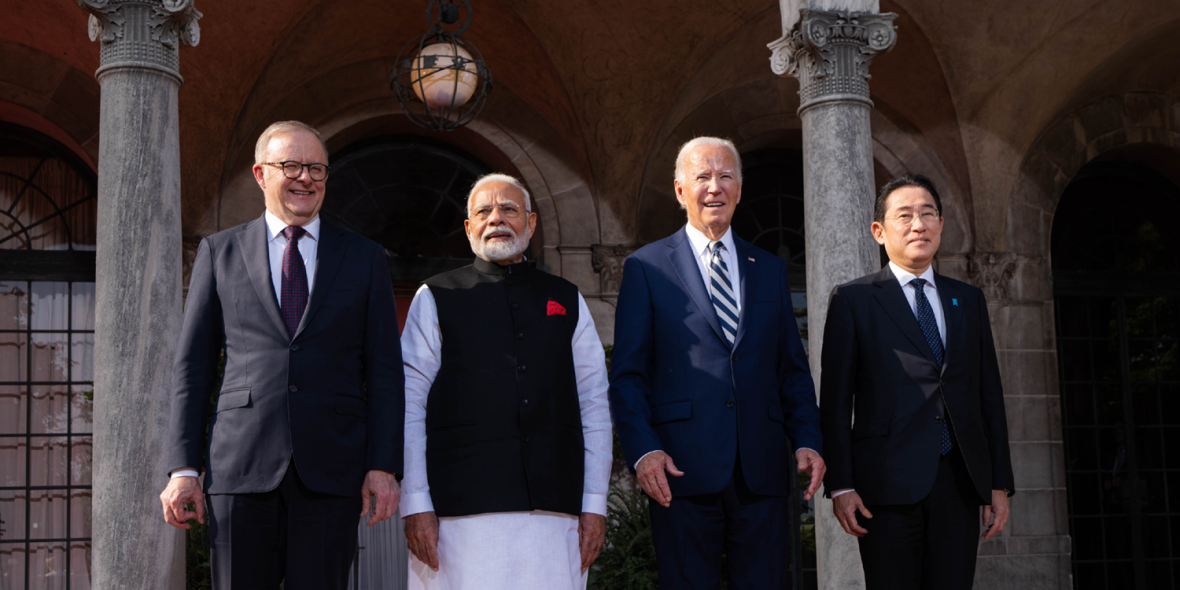 Quad Leaders at the 2024 Quad Leaders' Summit (September 2024), from left: the Hon Anthony Albanese MP, Prime Minister of Australia, Prime Minister Shri Narendra Modi of India, President Joseph R. Biden Jr. of the United States, and Prime Minister Kishida Fumio of Japan.