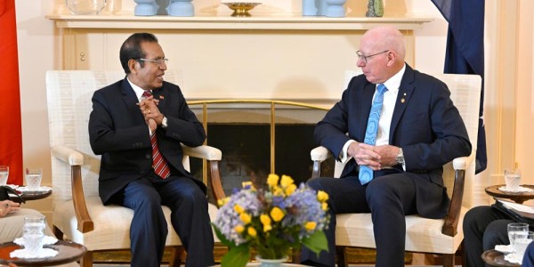 Prime Minister Taur Matan Ruak and Governor-General David Hurley seated at Government House