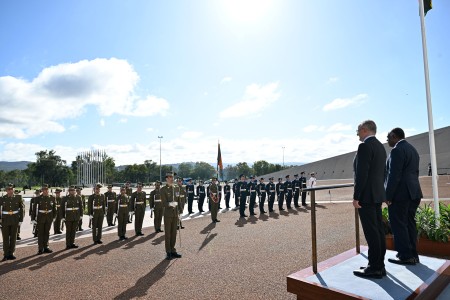 2 PM’s (Australia and Vanuatu) on the podium watching the military