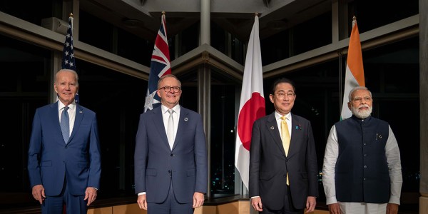 Quad family photo 2023: Joseph R. Biden, Jr, President of the United States, the Hon Anthony Albanese MP, Prime Minister of Australia, Kishida Fumio, Prime Minister of Japan, Shri Narendra Modi, Prime Minister of India.