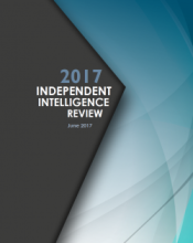 Black and blue tile with following text: 2017 Independent Intelligence Review