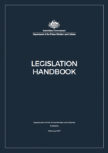 Blue tile with the Australian Government crest at the top. In the middle are the words Legislation Handbook.