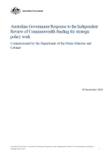 Australian Government Response to the Independent Review of Commonwealth funding for strategic policy work cover.