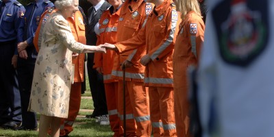 Her Majesty Queen Elizabeth meets a group of SES volunteers in uniform