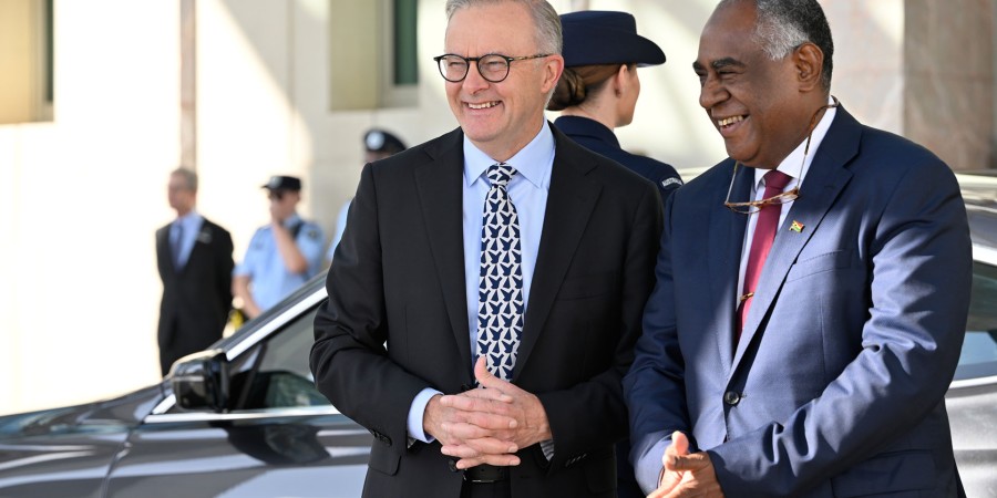 The two PM’s Australia and Vanuatu standing in the APH forecourt