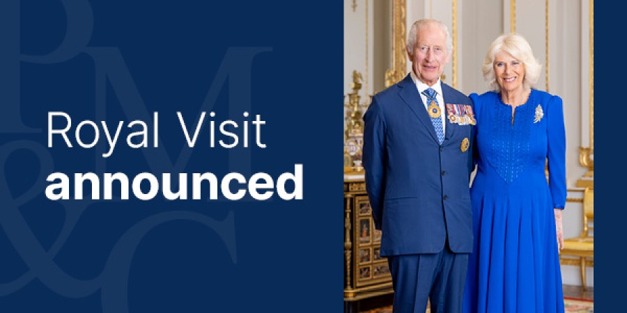 Royal Visit announced with a photo of Their Majesties King Charles III and Queen Camilla